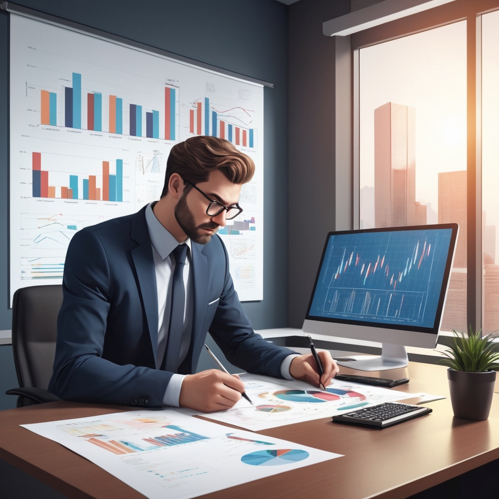 Empresário analisando dashboards financeiros